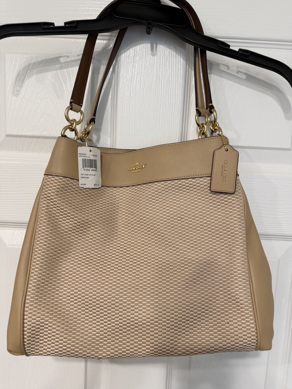 COACH Lexy Legacy Woven Jacquard Leather A1857-F27575 Beechwood/Tan Shoulder Bag